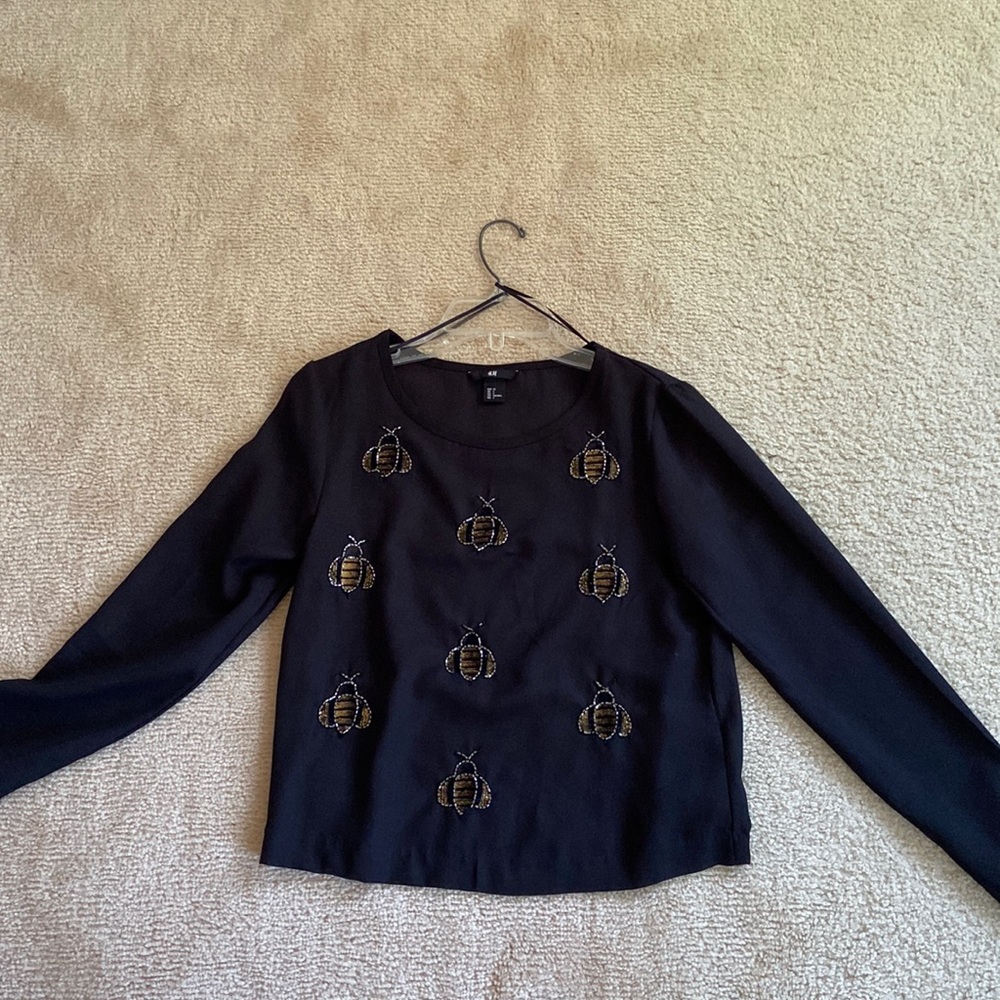Beaded bee pattern dressy top